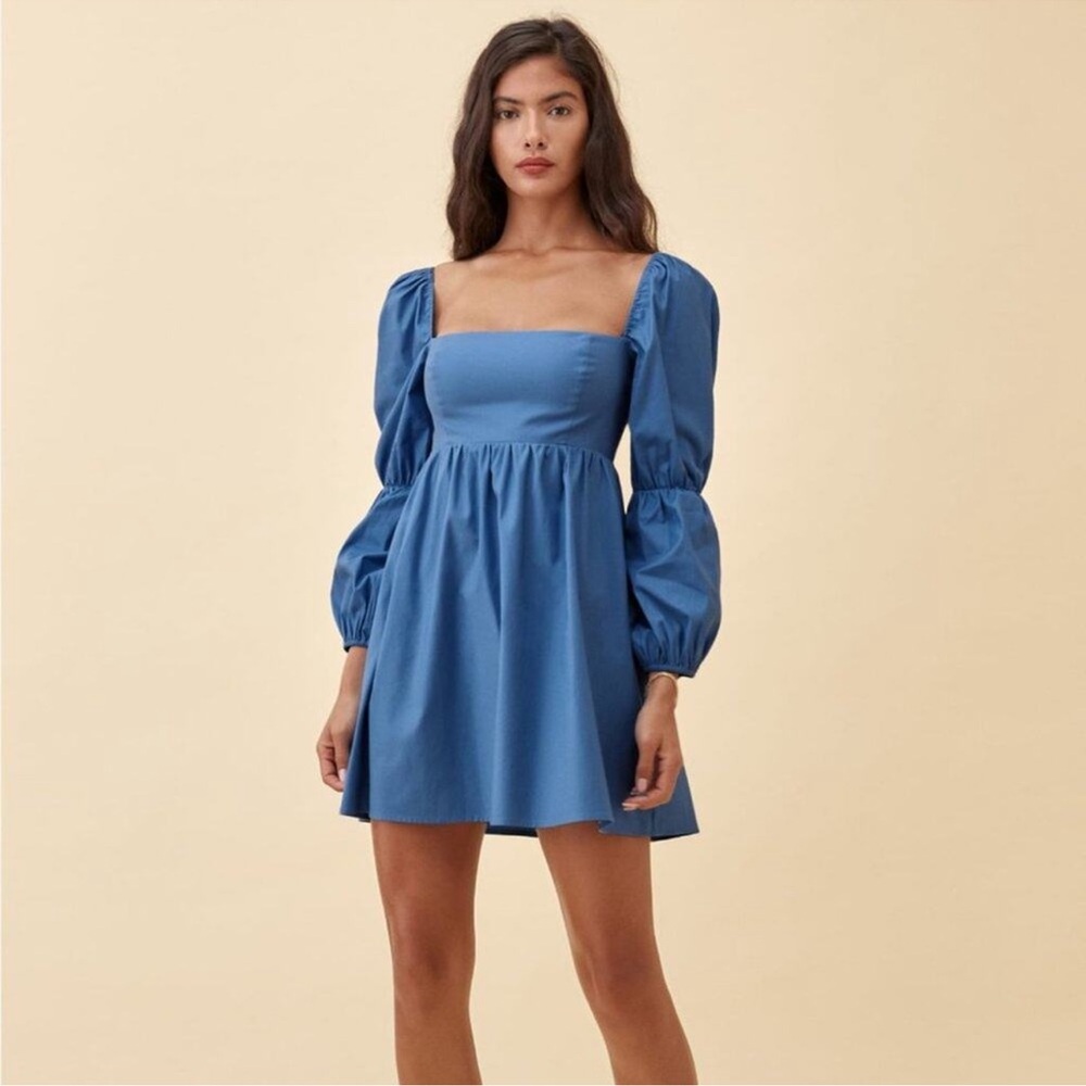 Reformation Blue Puff-Sleeve Mini Dress